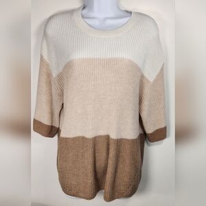 Matty M Women’s Medium Colorblock Knit Sweater Short Sleeve Crew Neck Neutral